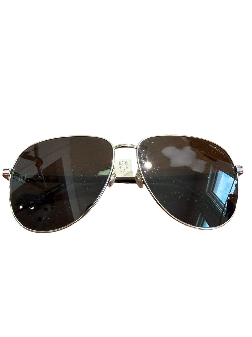 Moncler Aviator Metal Frame Sunglasses - Silver with Green Lenses